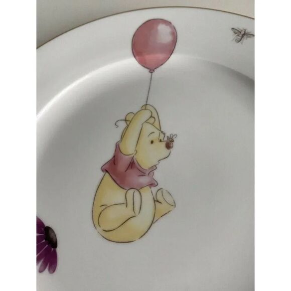 Disney Winnie The Pooh Balloon Spring Floral Dinner Plate Golden Rim Easter New - Picture 2 of 9